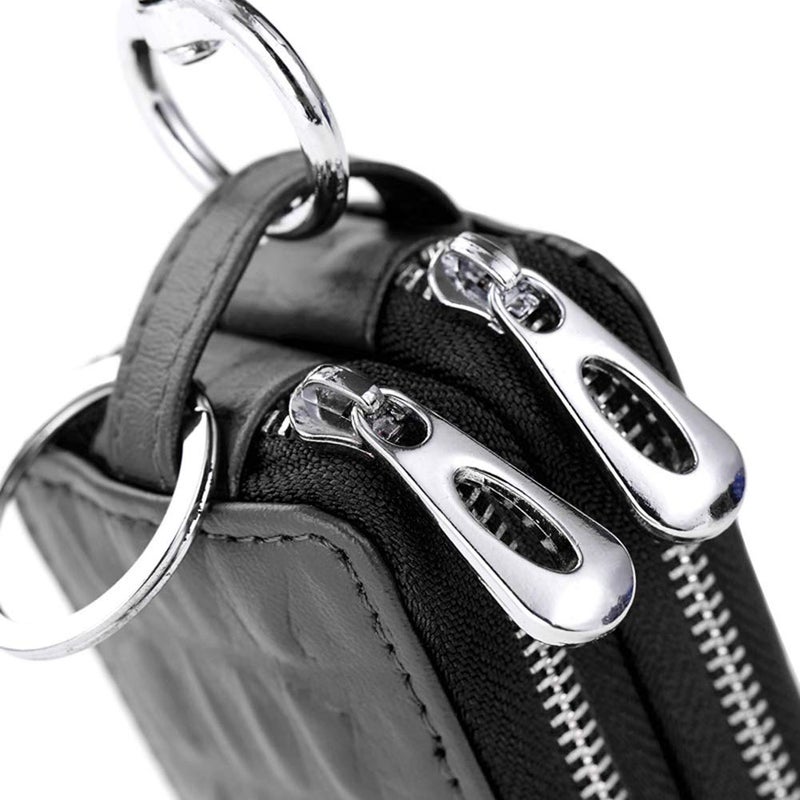 BAKUN Two-Sides Mini Genuine Leather Car Key Chain Holder Wallet Case, Key Holder Key Organizer Wallet(Black) - Image 5